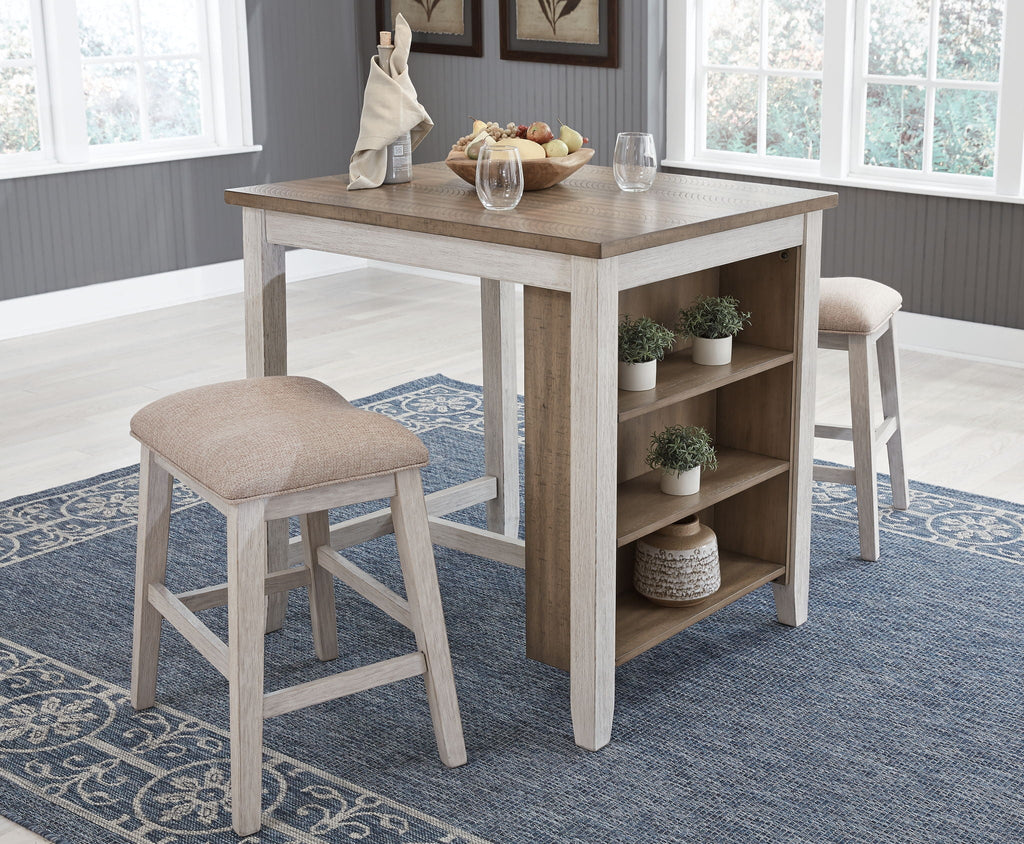 White Modern Rectangular 3 Piece Counter Height Dining Set-2