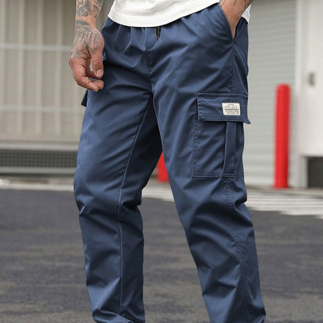 Pantalon cargo décontracté coupe droite multipoches avec cordon de serrage pour homme