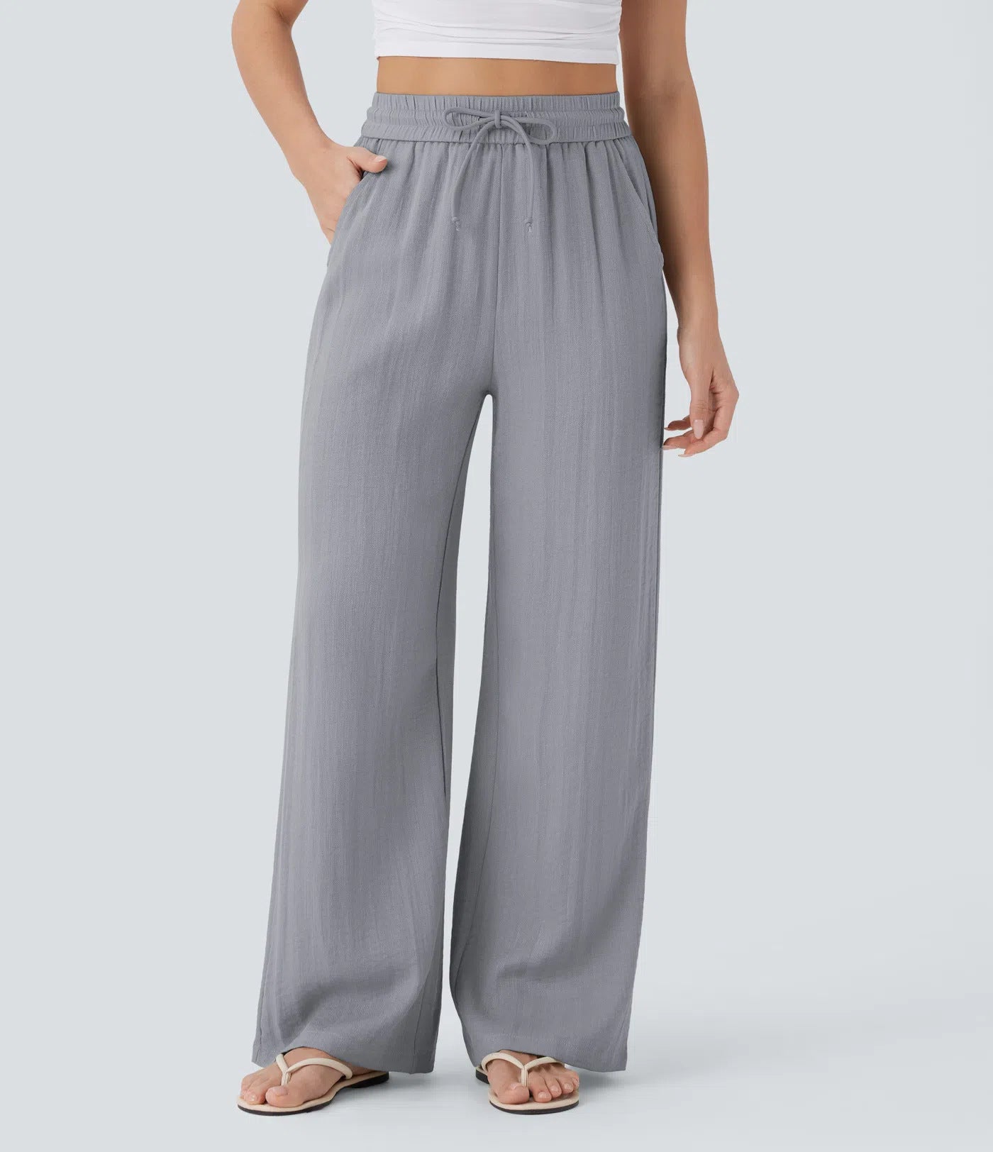Pantalon décontracté large à cordon de serrage de couleur unie pour femme