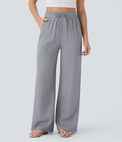 Pantalon décontracté large à cordon de serrage de couleur unie pour femme