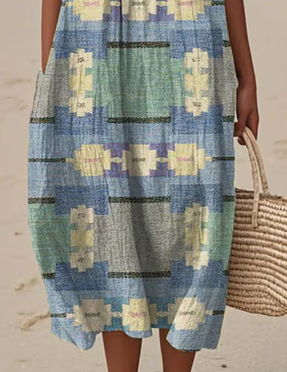 Robe imprimée color block sans manches à col rond pour femme