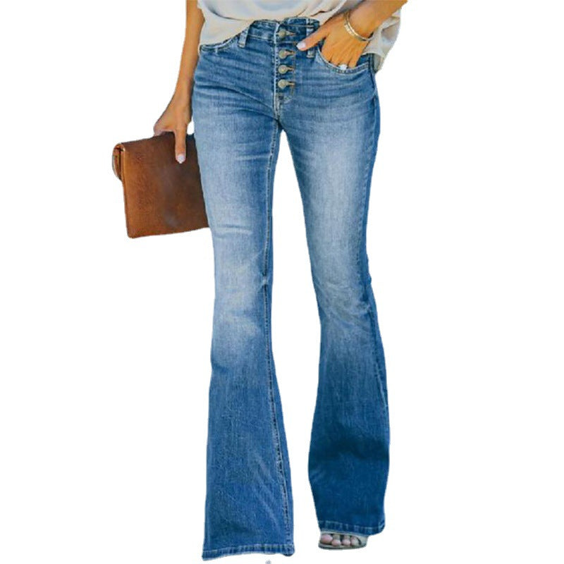 Jean taille haute à pattes d'éléphant, style streetwear tendance, pantalon en denim pour femme