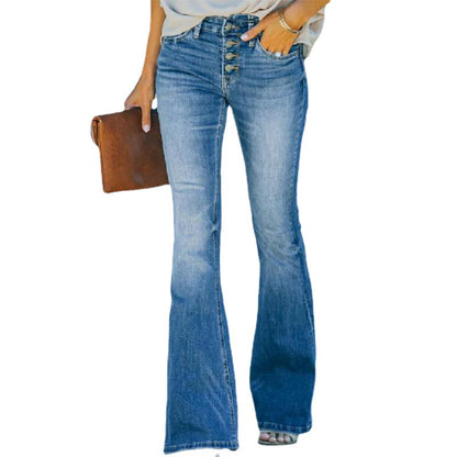 Jean taille haute à pattes d'éléphant, style streetwear tendance, pantalon en denim pour femme