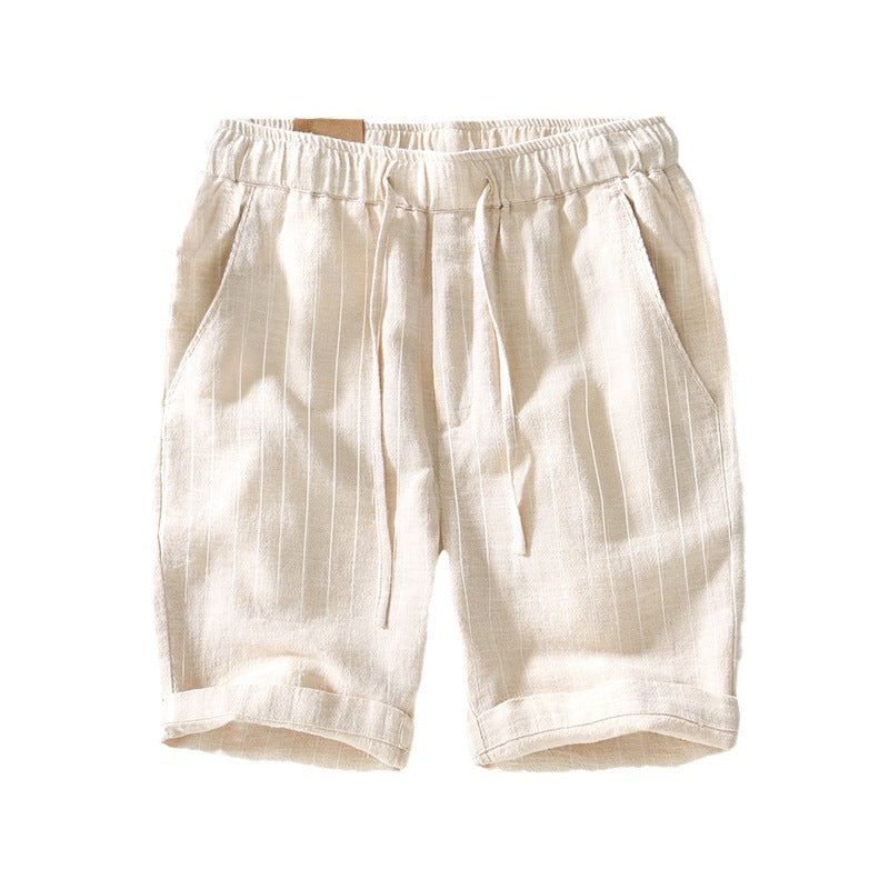 Pantalones cortos de playa holgados de lino y algodón transpirable a rayas