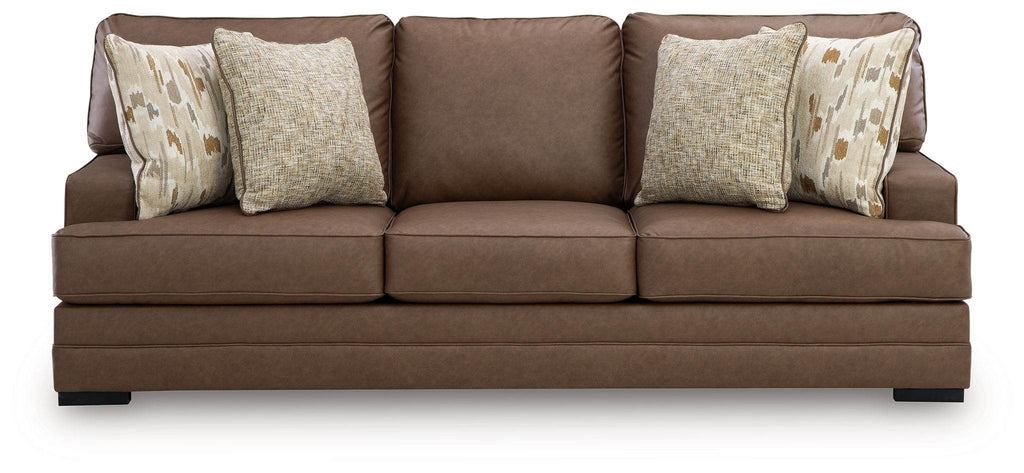 Caramel Faux Leather Sofa with Accent Pillows by VillaCourt Large Seating Roomy Couch-1