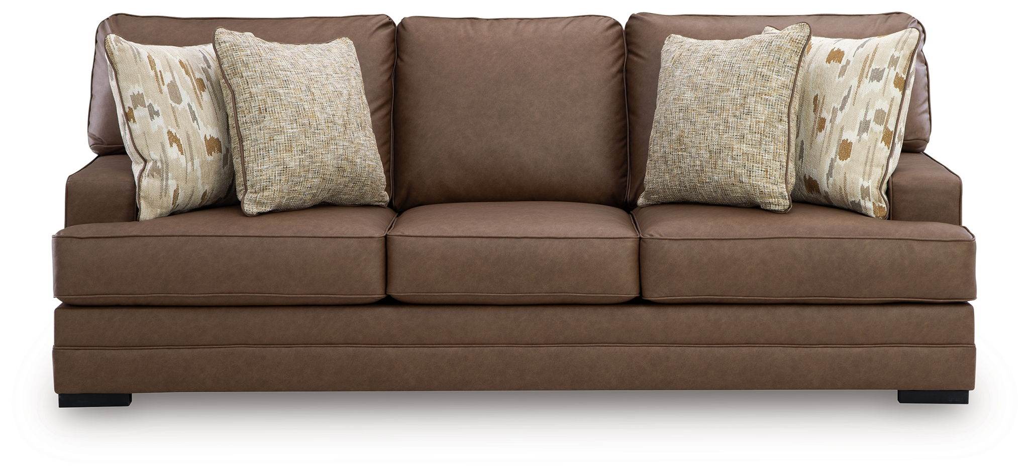 Caramel Faux Leather Sofa with Accent Pillows by VillaCourt Large Seating Roomy Couch-1