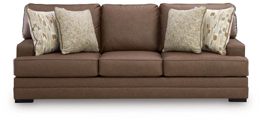 Caramel Faux Leather Sofa with Accent Pillows by VillaCourt Large Seating Roomy Couch-1