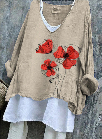 Manga Larga Informal Estampada Suelta Floral para Mujer