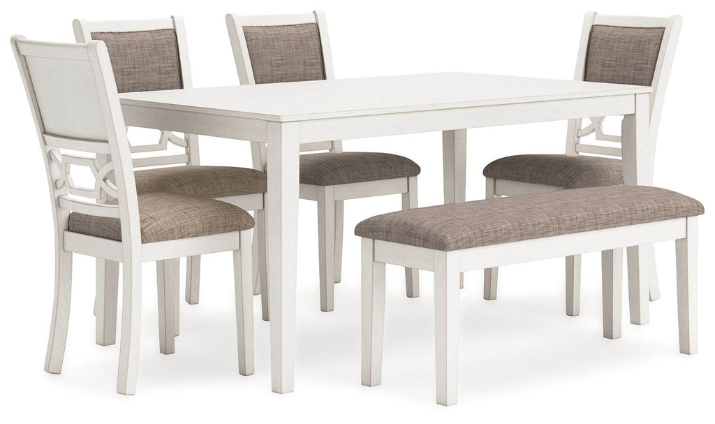 Erinberg 6-Piece Antique White Dining Table Set with Gray Upholstery-0