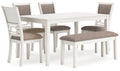 Erinberg 6-Piece Antique White Dining Table Set with Gray Upholstery-0
