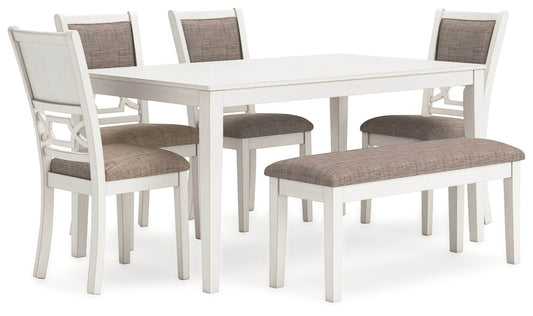 Erinberg 6-Piece Antique White Dining Table Set with Gray Upholstery-0
