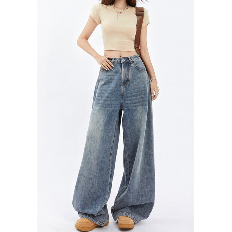 Jeans Femme Taille Haute Ample Jambe Large Droit