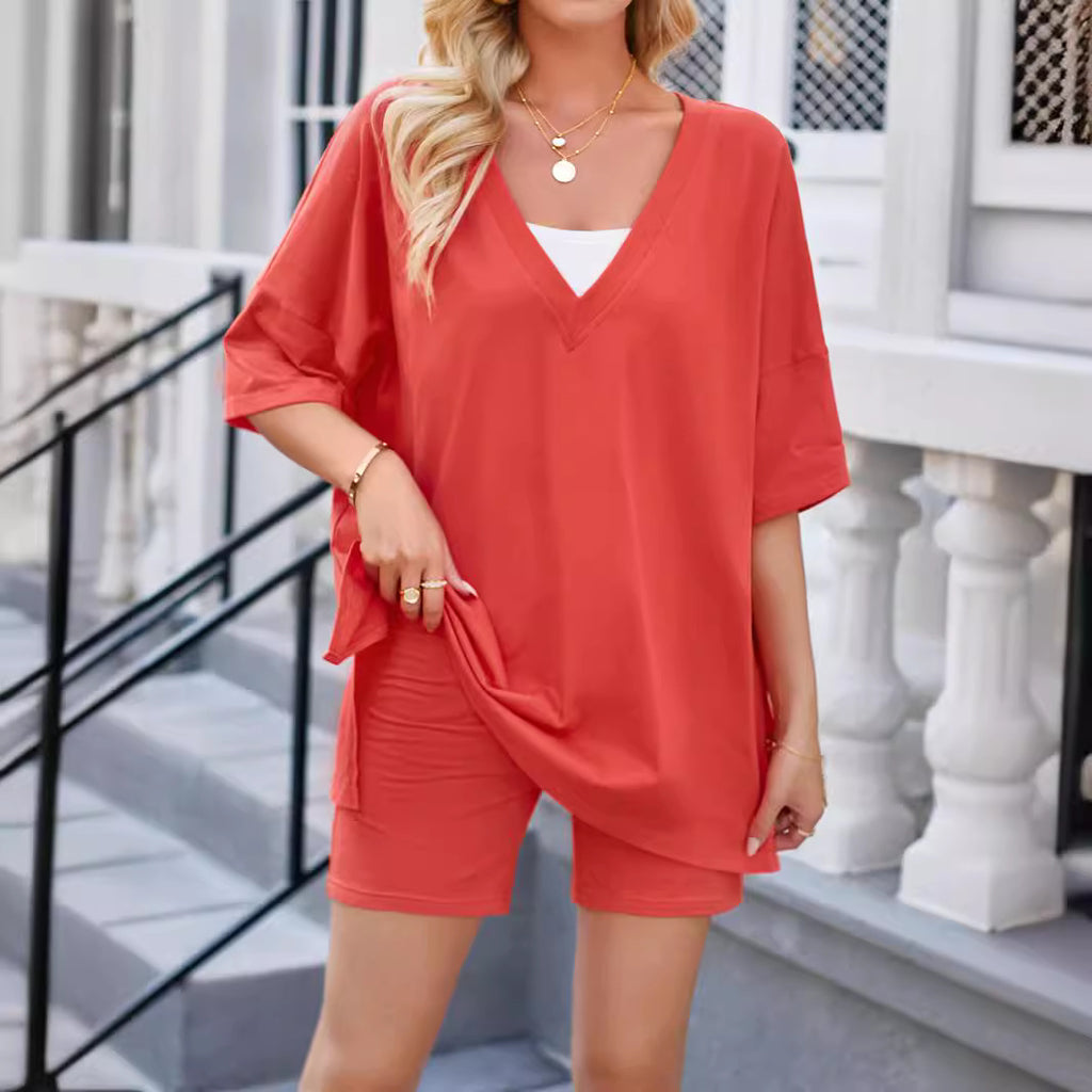Women's Fashion Casual Short-sleeved Shorts Two-piece Suit