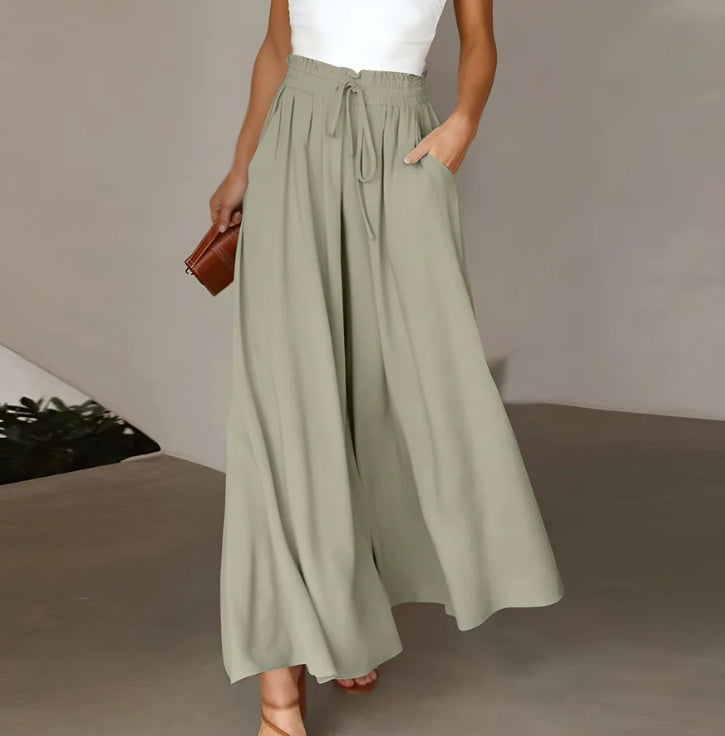 Pantalon long taille haute et large pour femme avec ceinture élastique