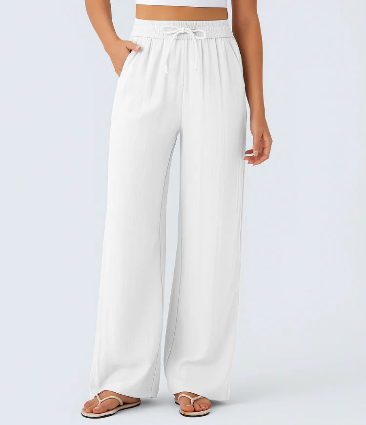 Pantalon décontracté large à cordon de serrage de couleur unie pour femme