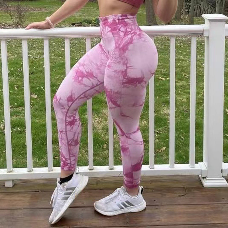 Legging Tie-Dye Femme Pantalon de Yoga Fitness Sans Couture Push Up Collant d'Entraînement Legging de Sport Musculation