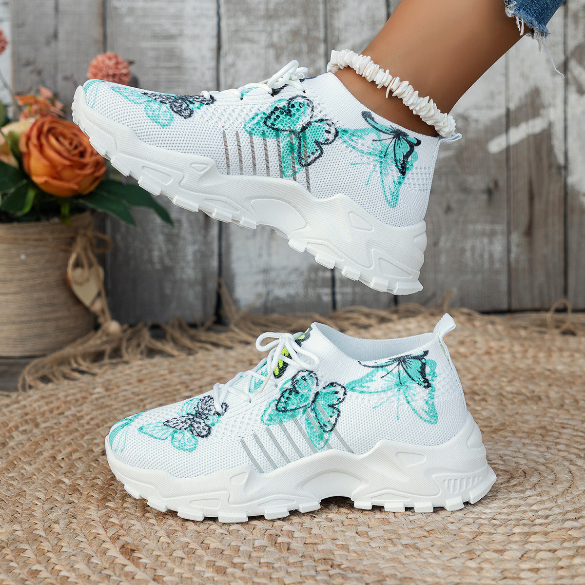 Zapatillas de Malla con Estampado de Mariposa para Mujer, Zapatos Planos Casuales, Zapatillas de Moda para Correr, Trotar y Caminar