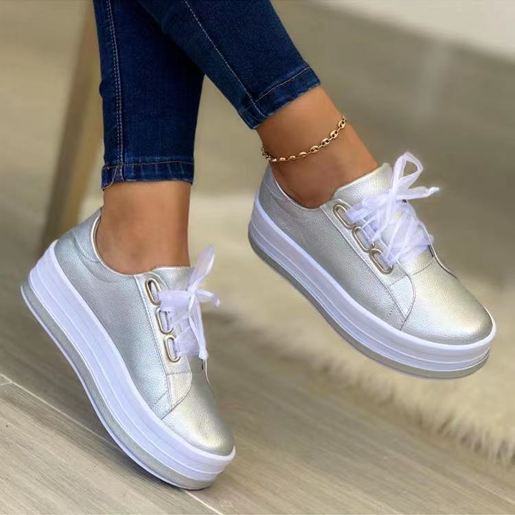 Chaussures plates à lacets et bout rond pour femmes, de grande taille, décontractées, style européen et américain