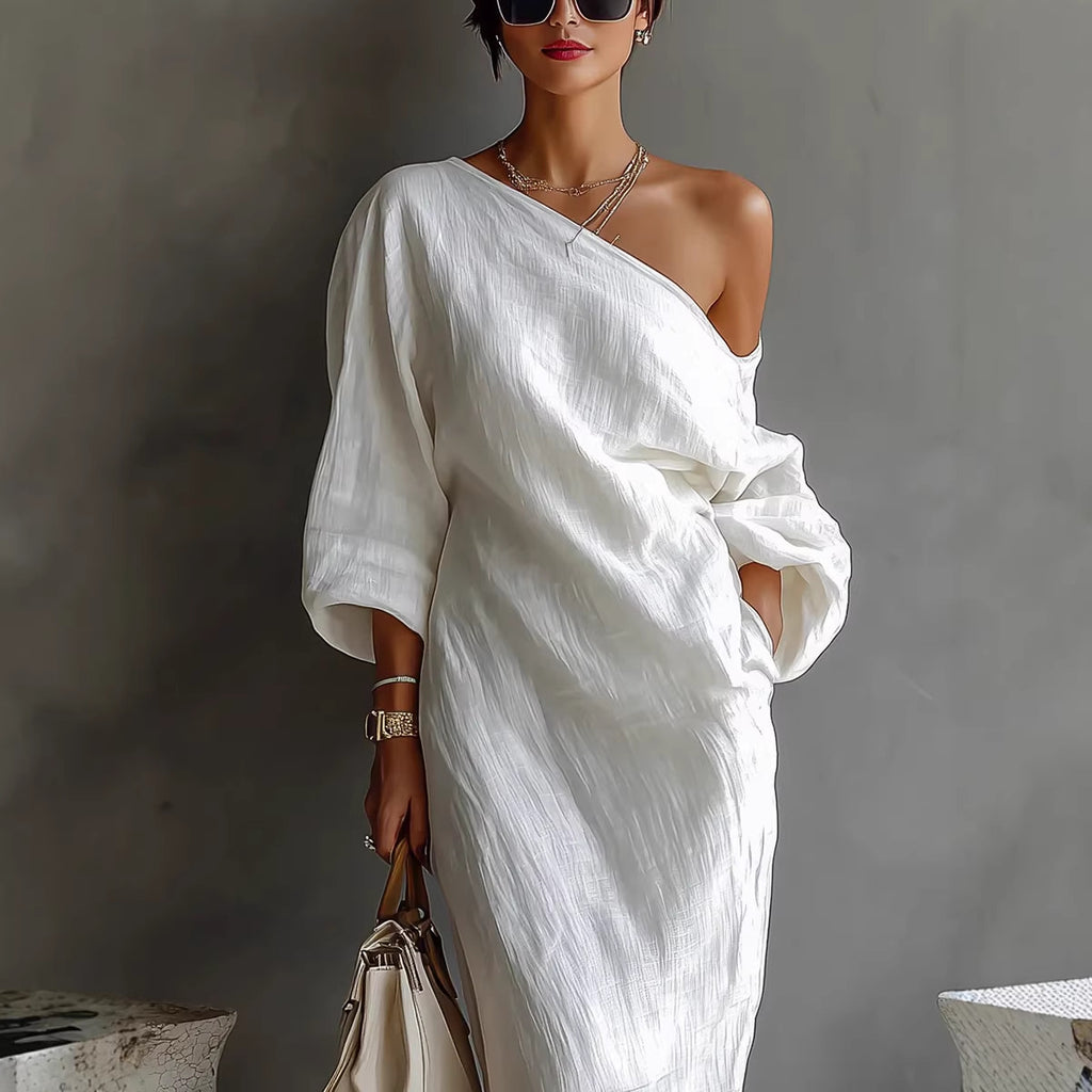 Robe longue irrégulière à épaules dénudées, élégante, à manches longues, pour les vacances à la plage pour femmes
