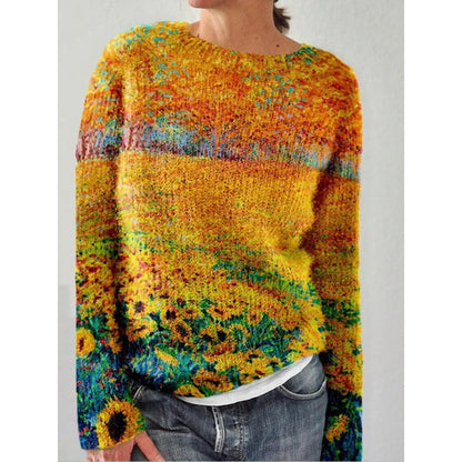 Pull Femme Col Rond Imprimé 3D Numérique Tricoté