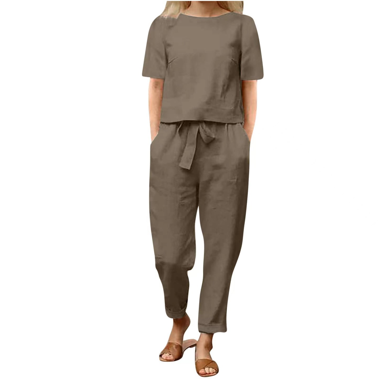 Ensemble pantalon large en coton et lin pour femme