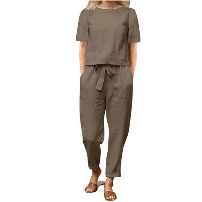 Ensemble pantalon large en coton et lin pour femme
