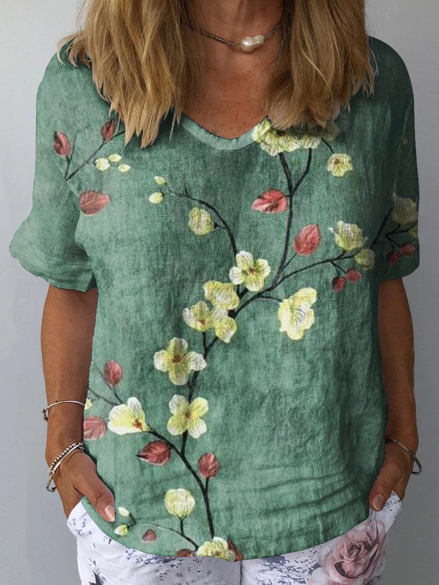 Top de poliéster estampado sin cuello para mujer