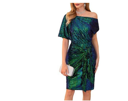 Robe femme asymétrique à lacets perlée