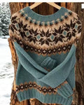 Pull en tricot épais à col rond imprimé numérique 3D