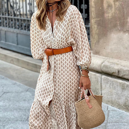 Robe Femme Imprimée Col V Manches Bouffantes Chic