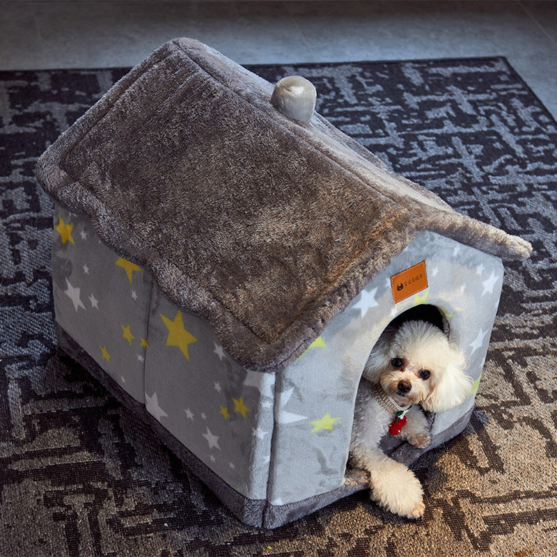 Casa de perro plegable Cama para mascotas Gato de invierno Villa para perros Cama para dormir extraíble Nido Cálido Cueva cerrada Sofá Suministros para mascotas