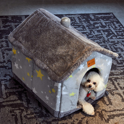 Casa de perro plegable Cama para mascotas Gato de invierno Villa para perros Cama para dormir extraíble Nido Cálido Cueva cerrada Sofá Suministros para mascotas
