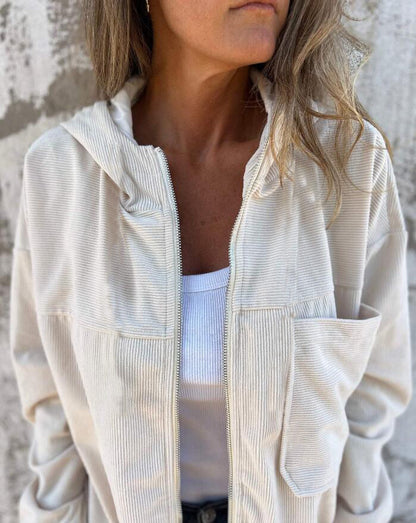 Women's Solid Color Simple Corduroy Hooded Jacket