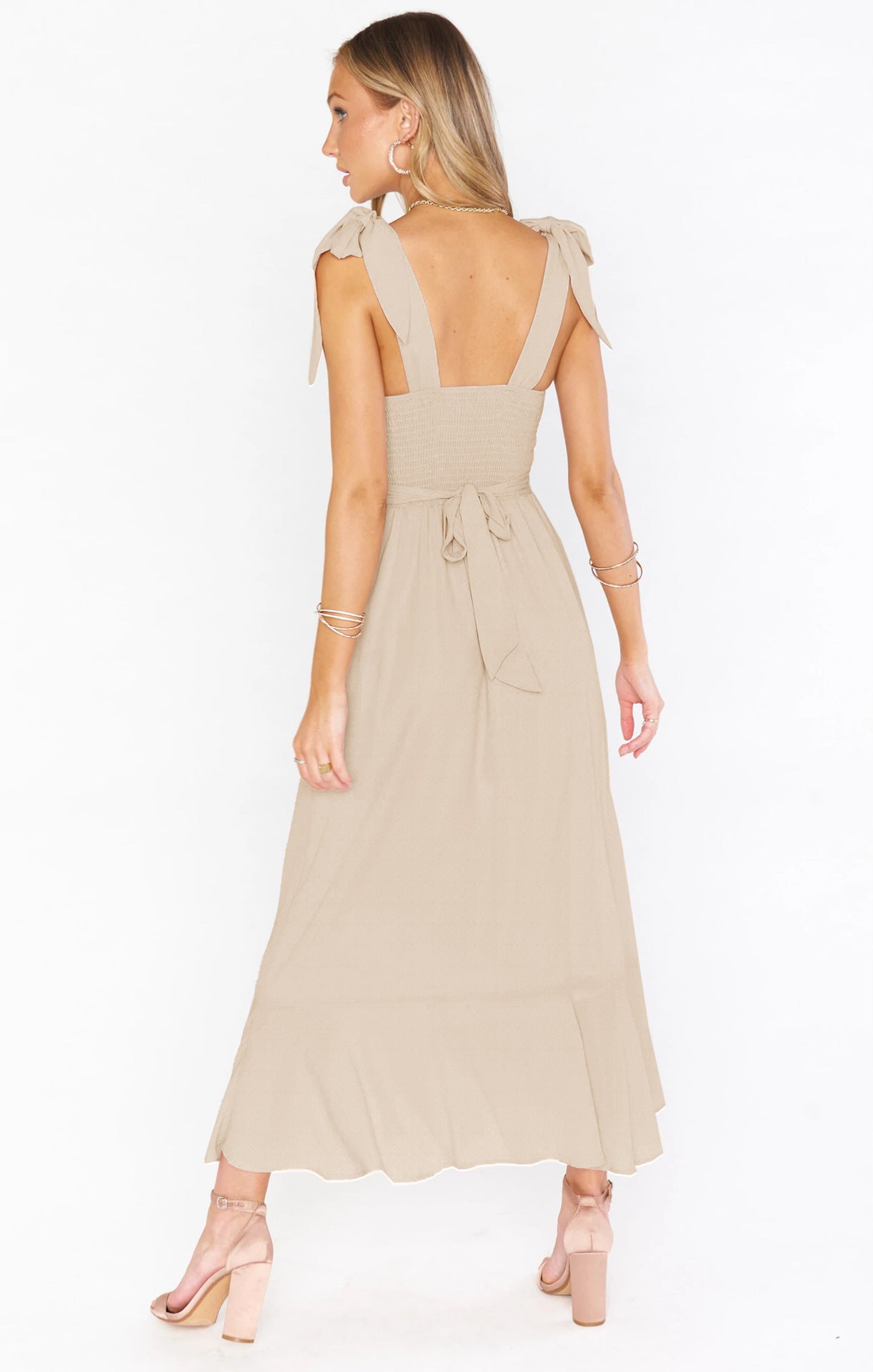 Vestido Dividido con Tirantes de Temperamento con Diseño de Cordones, Vestidos de Playa con Volantes de Moda de Verano para Mujer