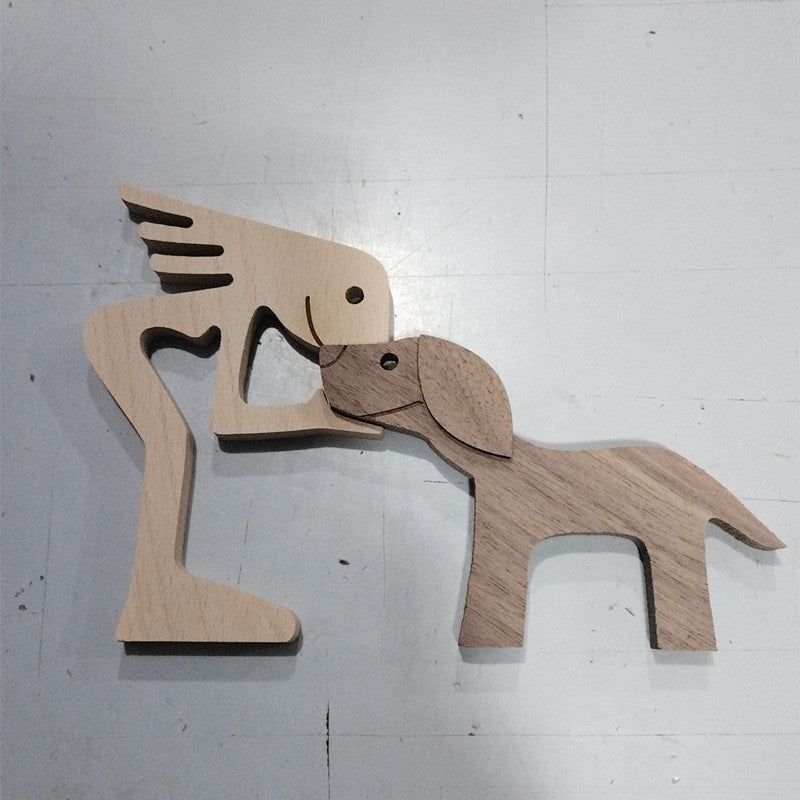 Adorno de Perro en Madera DIY Figura Escultura Decoración del Hogar Un Hombre Un Perro Escultura de Madera Regalos de Navidad Modelo Decorativo