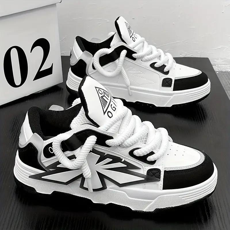 Vance Harajuku Western Low Top sneakers by AdTec, white and black with a chunky sole; 2 sneakers shown.