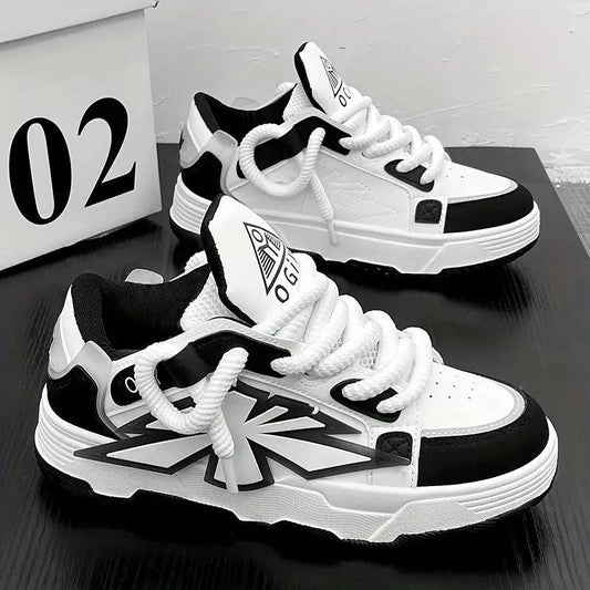 Vance Harajuku Western Low Top sneakers by AdTec, white and black with a chunky sole; 2 sneakers shown.