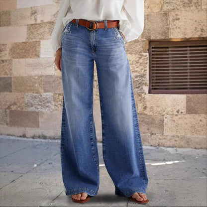 Pantalon droit décontracté à taille élastique brodé