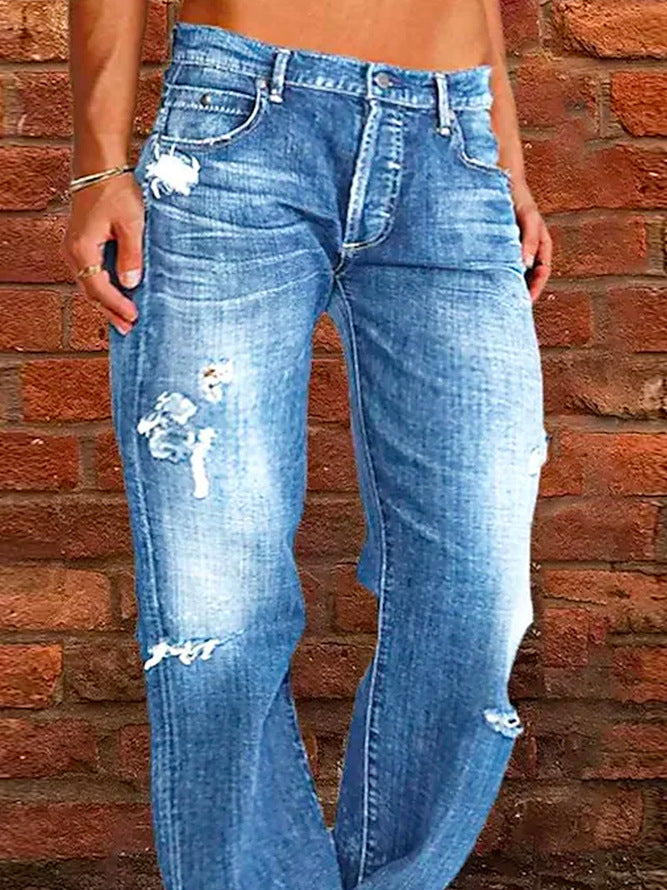 Jean déchiré Ample Large Jambe Denim Pantalon Décontracté Navette Pantalon Vêtements pour Femmes