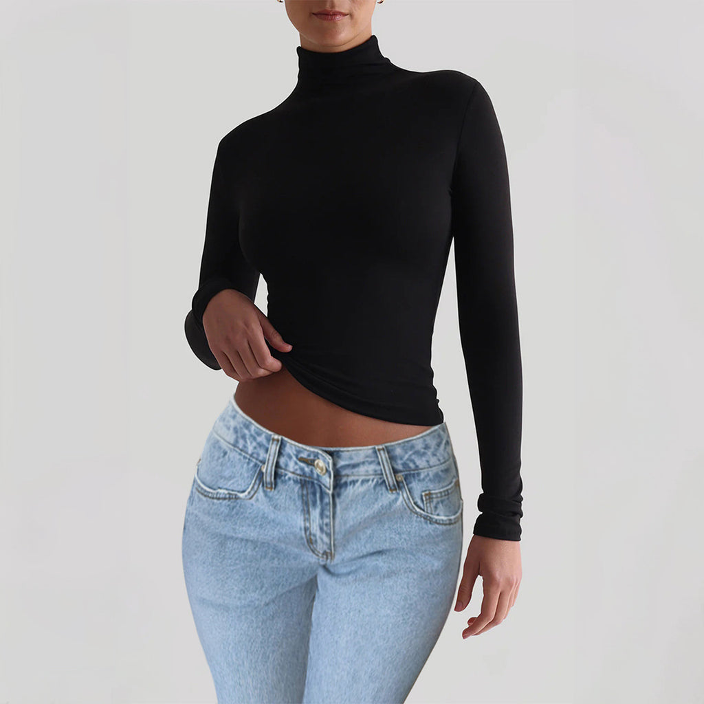 T-shirt Y2K moulant à col roulé, mode décontractée, pull à manches longues, haut ajusté, vêtements pour femmes