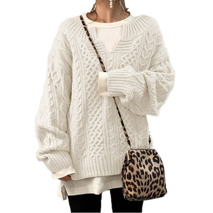 Pull en lin à motifs, tricot décontracté