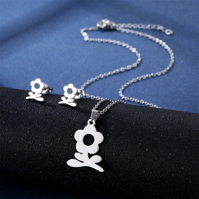 Ensemble Collier et Puces d'Oreilles en Acier Inoxydable