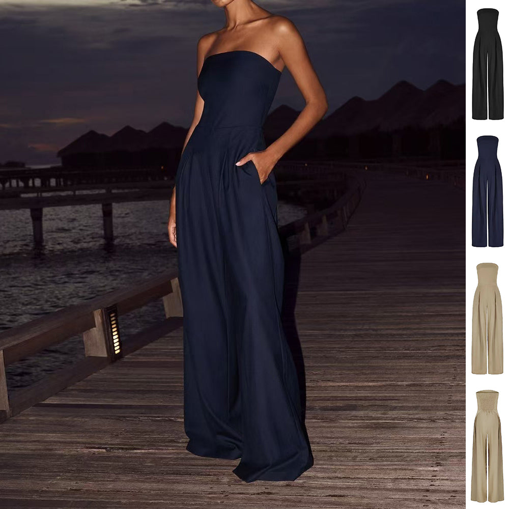 Combinaison ample tube, dos nu, jambes larges, pantalon long, mode ins, vêtements pour femmes