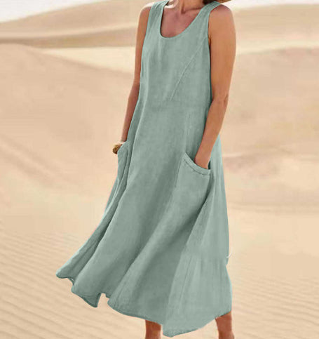Vestido Largo de Verano sin Mangas con Bolsillos, Vestidos Casuales Sueltos de Moda, Ropa de Mujer