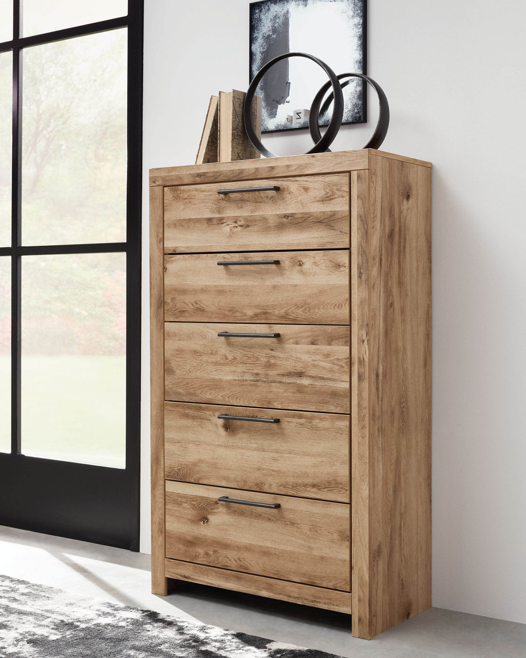 Tan Brown Five Drawer Accent Chest with Golden Rustic Finish-2