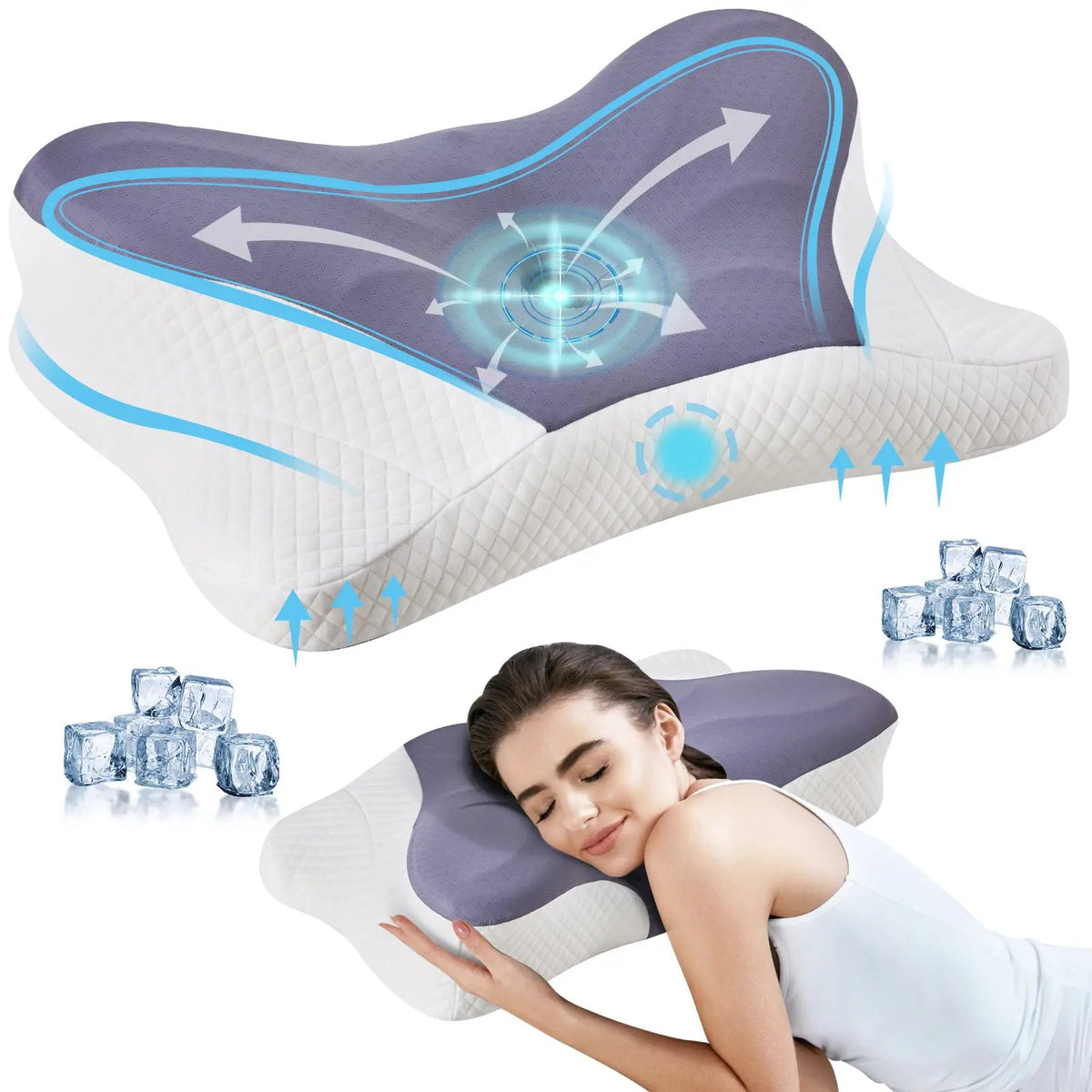 Memory foam cooling pillow, 2-pack, AdTec, with neck support for side sleepers