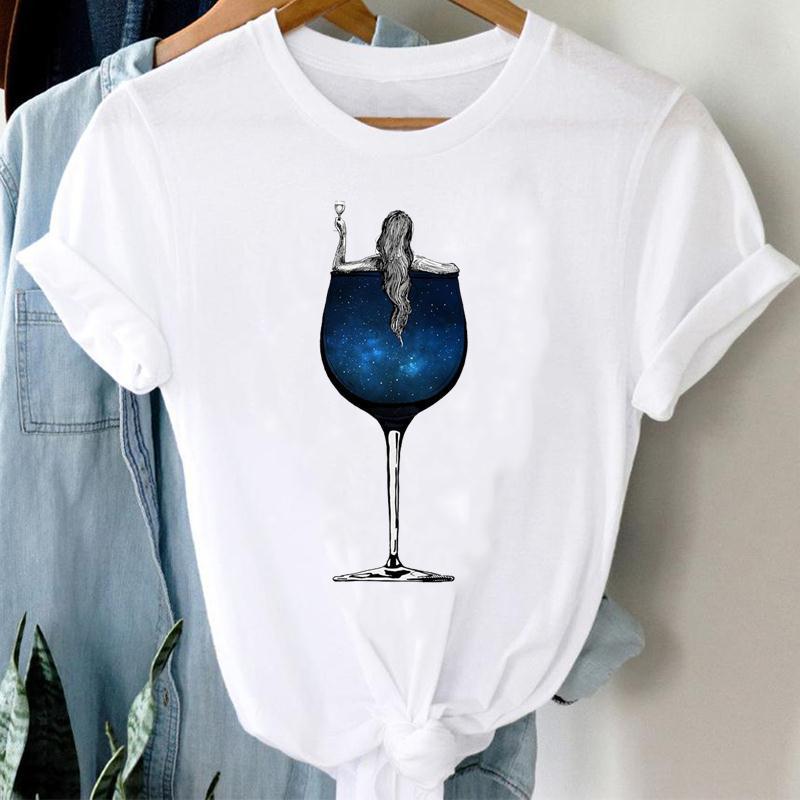 Mujeres Estampado Ropa Vino Señora Manga Corta Casual