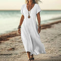 Robe ample unie en coton et lin à col en V