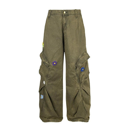 Flower Embroidered Design Work Pants by eprolo