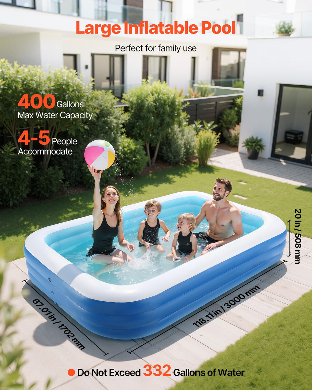 Piscina Hinchable, Piscina Hinchable Grande de 118 X 67 X 20 Pulgadas